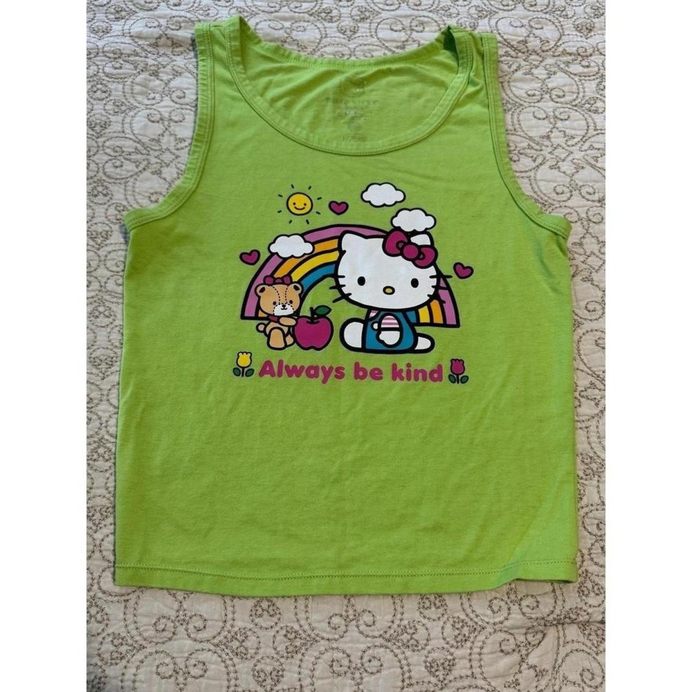 Sanrio Hello Kitty Girls Lime Green Always Be Kind Rainbow Tank Top Size M 10-12